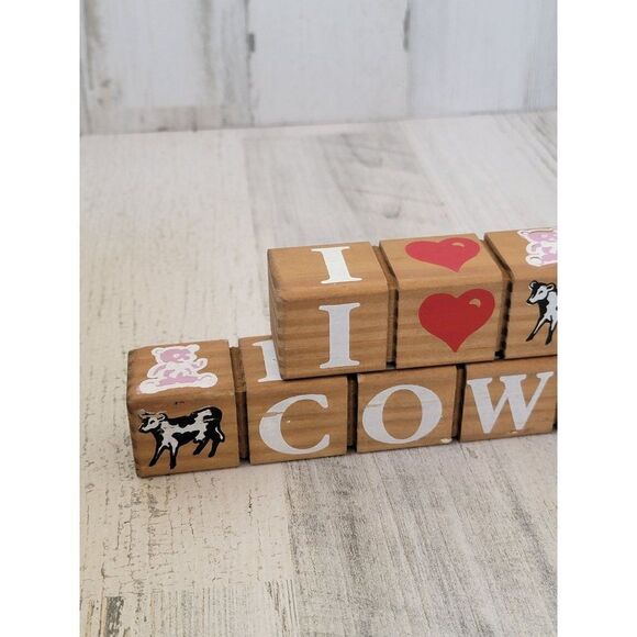 Wooden blocks I heart Bears cows pigs dolls decor - Picture 2 of 8